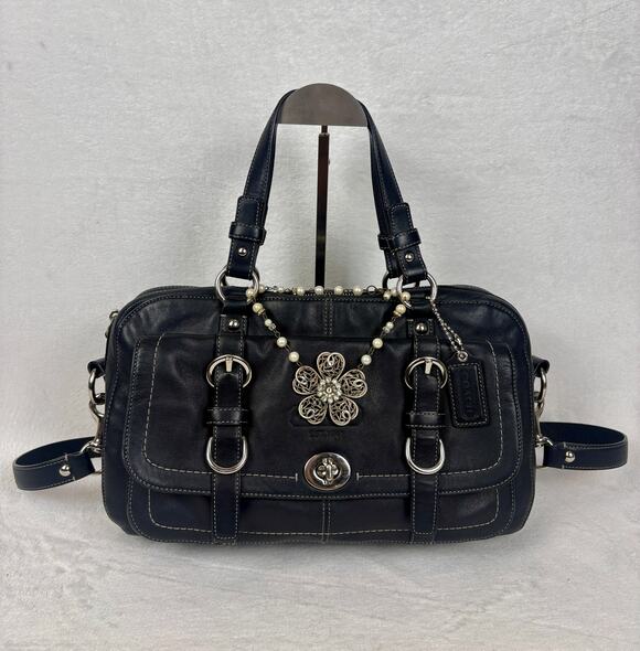 Coach Handbags - Coach Vintage Chelsea Black Leather Turnlock Satchel with Elegant Charm
